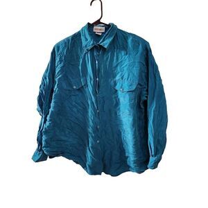 Silk Mist L 100% silk blue blouse